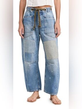 FREE PEOPLE WE THE FREE Moxie Pull-On Barrel Jeans - Blue